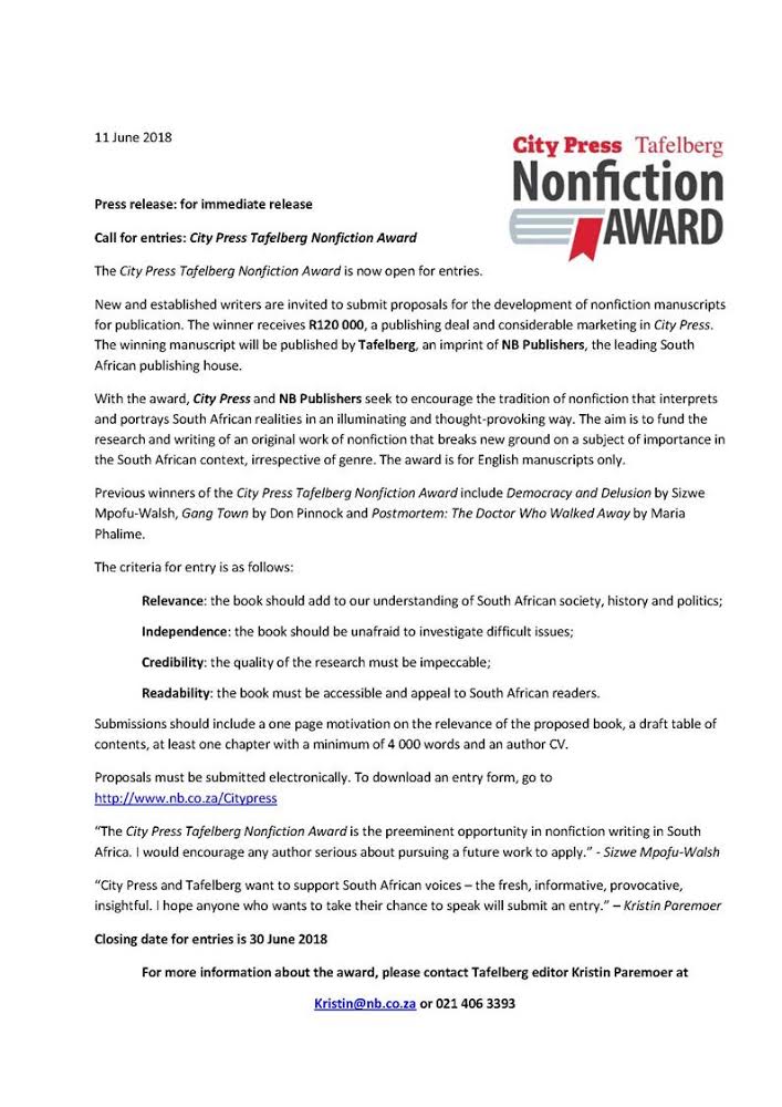 Press release non-fiction prize