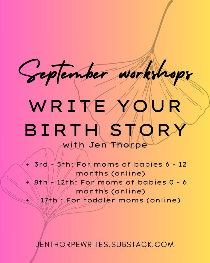 Details of three birth writing workshops taking place online in September